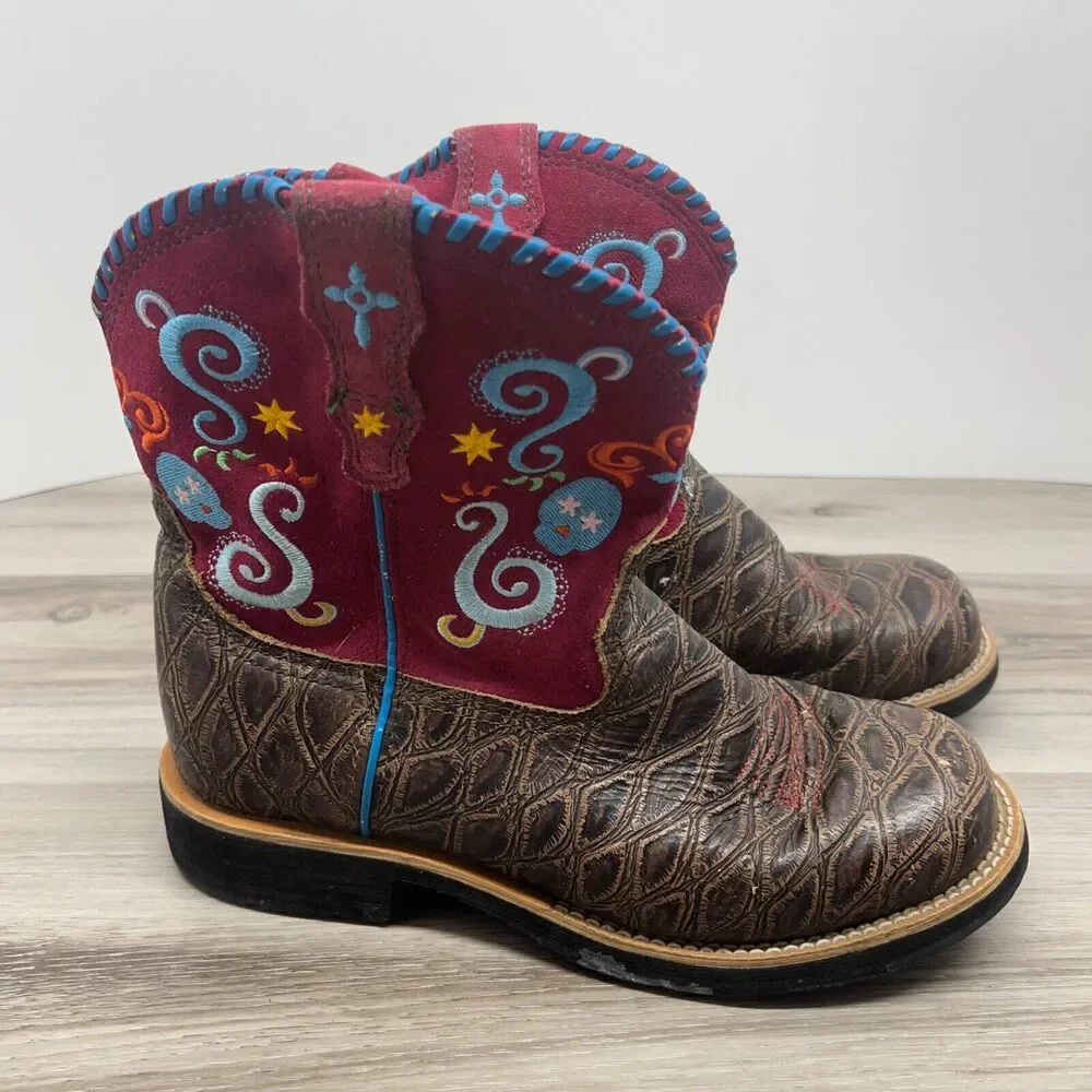 Ariat‎ Girl's Size 5.5 EU 36 Leather Tombstone Sugar Skull Western Boots